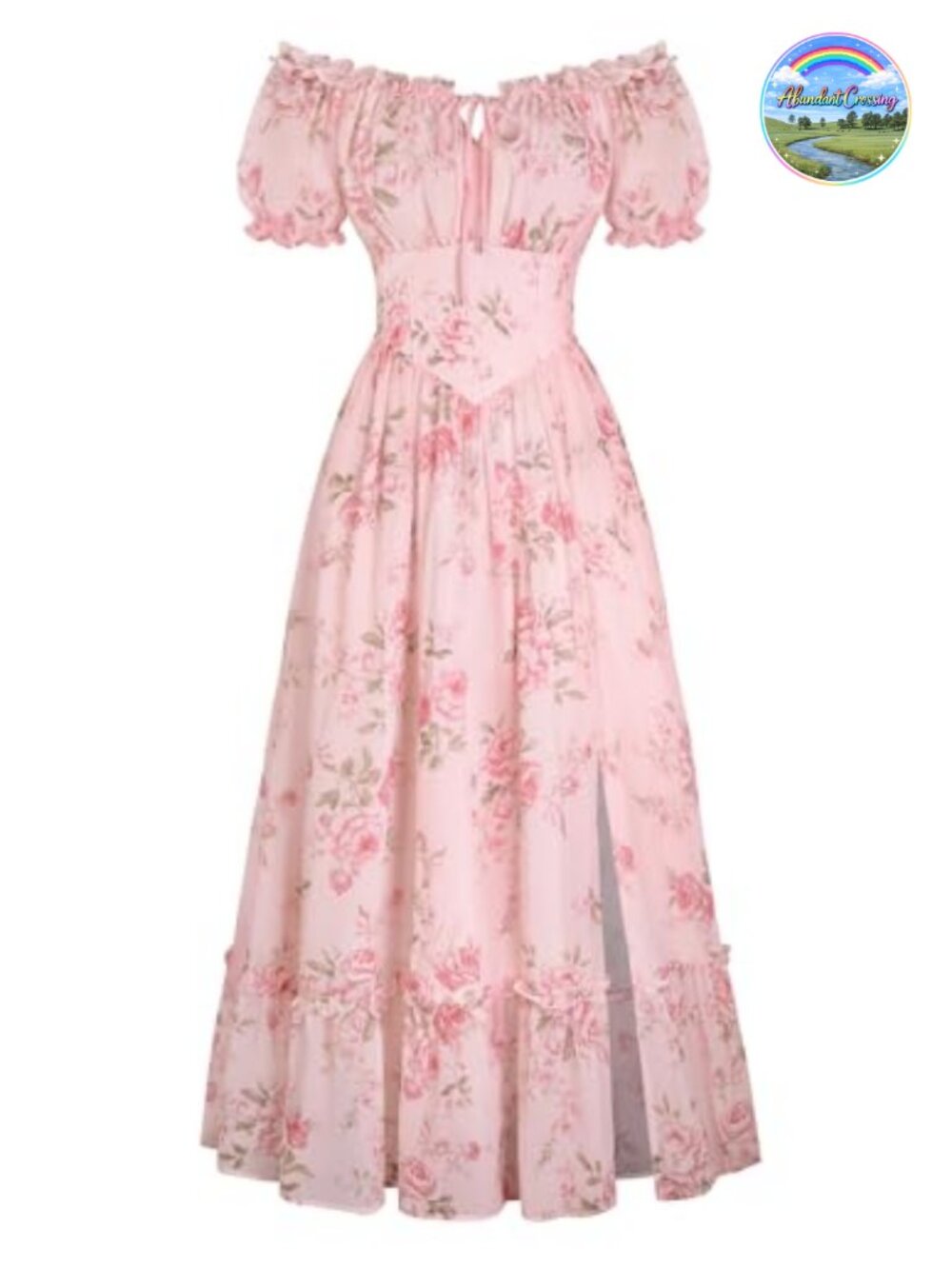 Women's Floral Corset Midi Dress Flowy A-Line Ruffled Square Neck Puff Sleeve